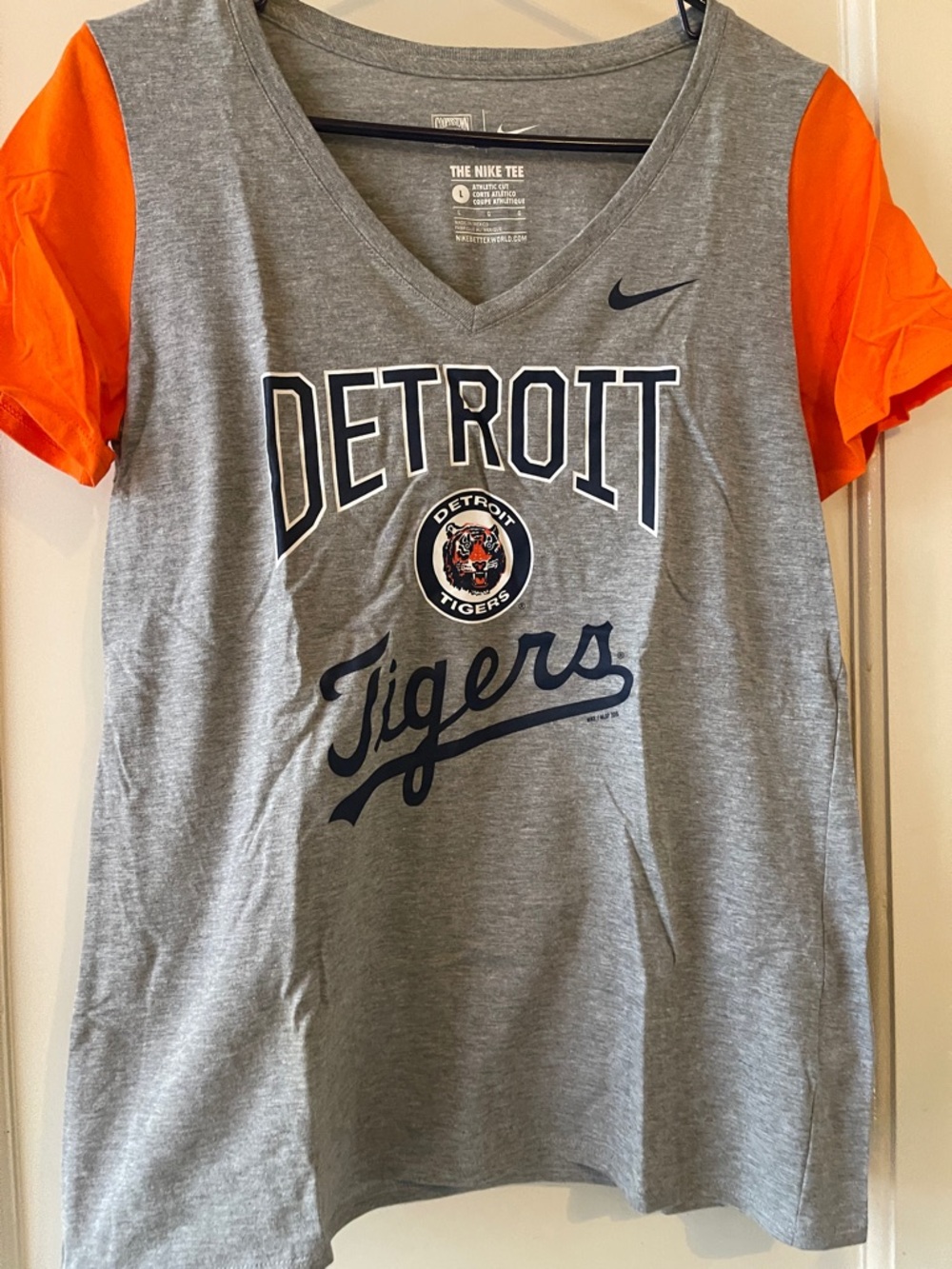 Nike Gray & Orange Detroit Tigers V-Neck Tee
